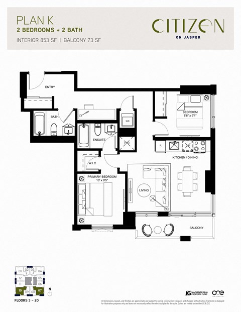 2 bed 2 bath K Floor Plan at Citizen on Jasper, Alberta, T5K 0M5